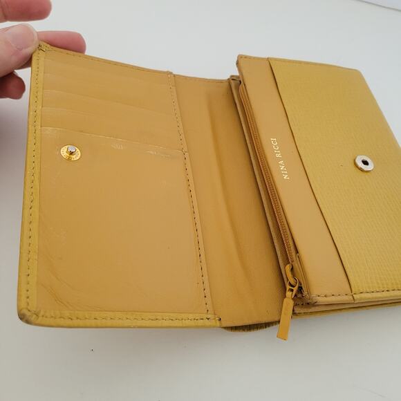Nina Ricci Mustard Yellow Wallet Leather Italian Bifold Boho Designer - Picture 3 of 11